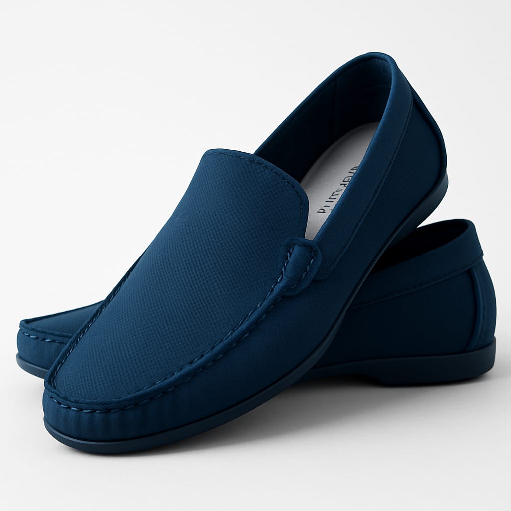 Blue Nubuck Pure Leather Loafers Shoes for Men