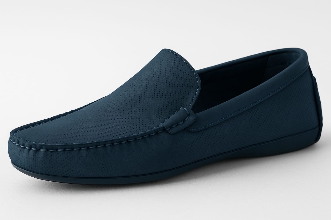 Blue Nubuck Pure Leather Loafers Shoes for Men