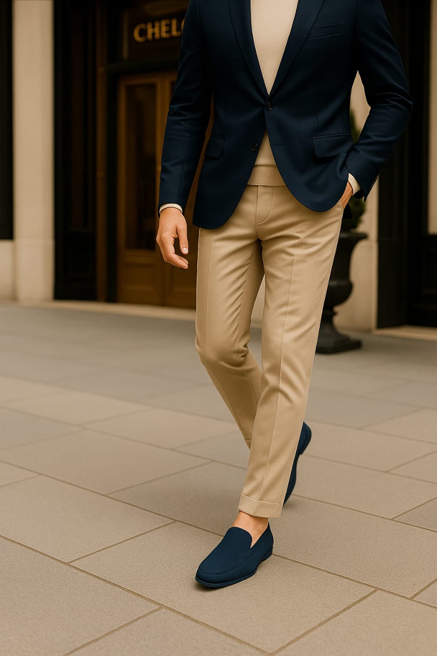 Blue Nubuck Pure Leather Loafers Shoes for Men